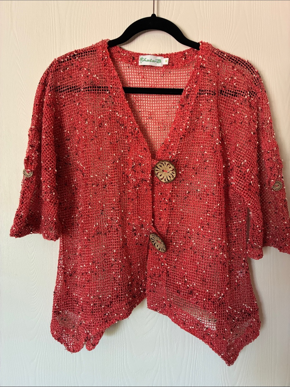 Lulu-B Coral Open-Weave Button Front Cardigan, medium